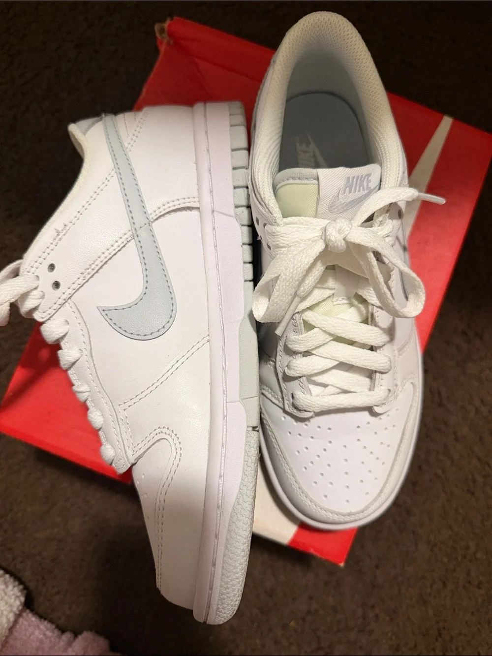 Unisex Nike Dunks White Low-Top Sneakers with Light Gray Swoosh